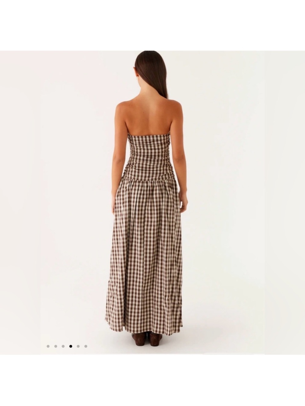 Peppermayo Brown and White Gingham Strapless Maxi Dress - Picture 3 of 5